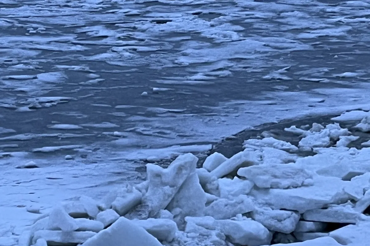 Eisschollen am Strand im Winter